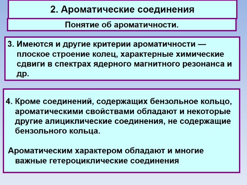 2. Ароматические соединения Понятие об ароматичности. 3. Имеются и другие критерии ароматичности — плоское